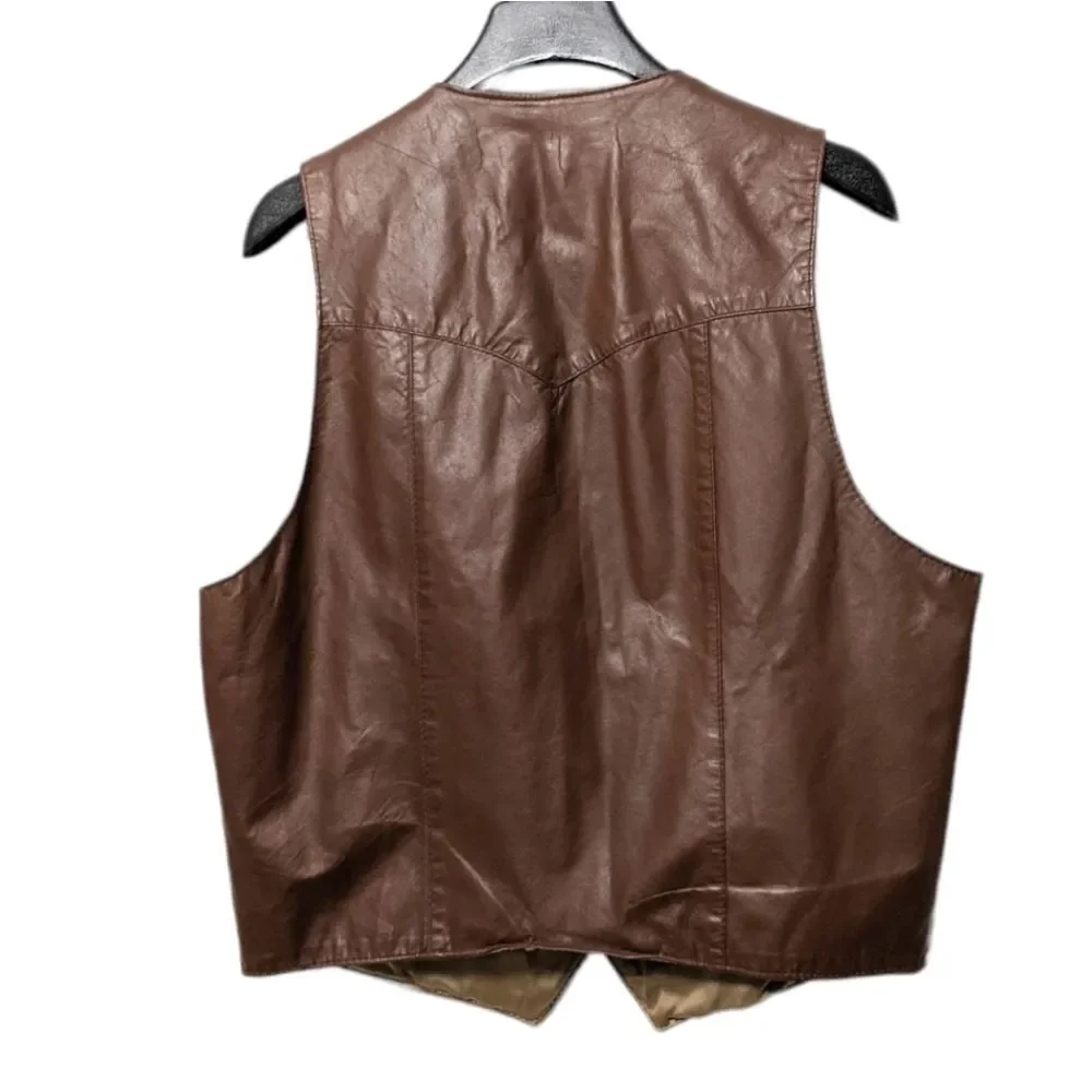 VINTAGE Vagabond Brown Leather Button Vest XL